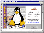 Скриншот программы DisMega Viewer v0.5 с пингвином Tux на обложке; справа указаны версии кода, видео, звука, арта и авторские права.